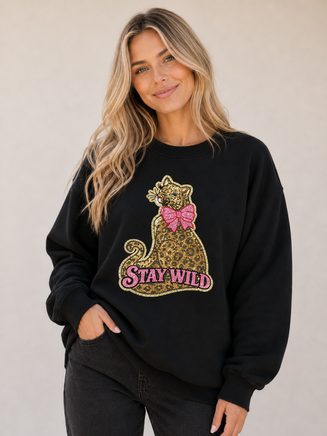 Stay Wild Leopard Sequin Sweatshirt