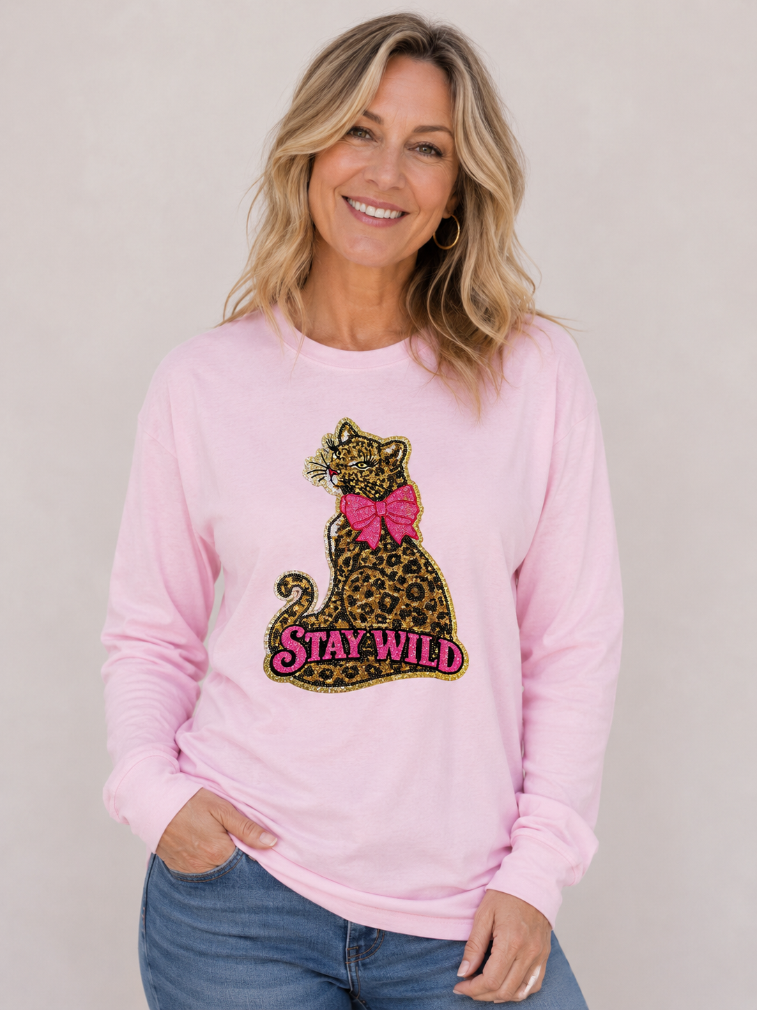 Stay Wild Leopard Patch Long Sleeve Shirt