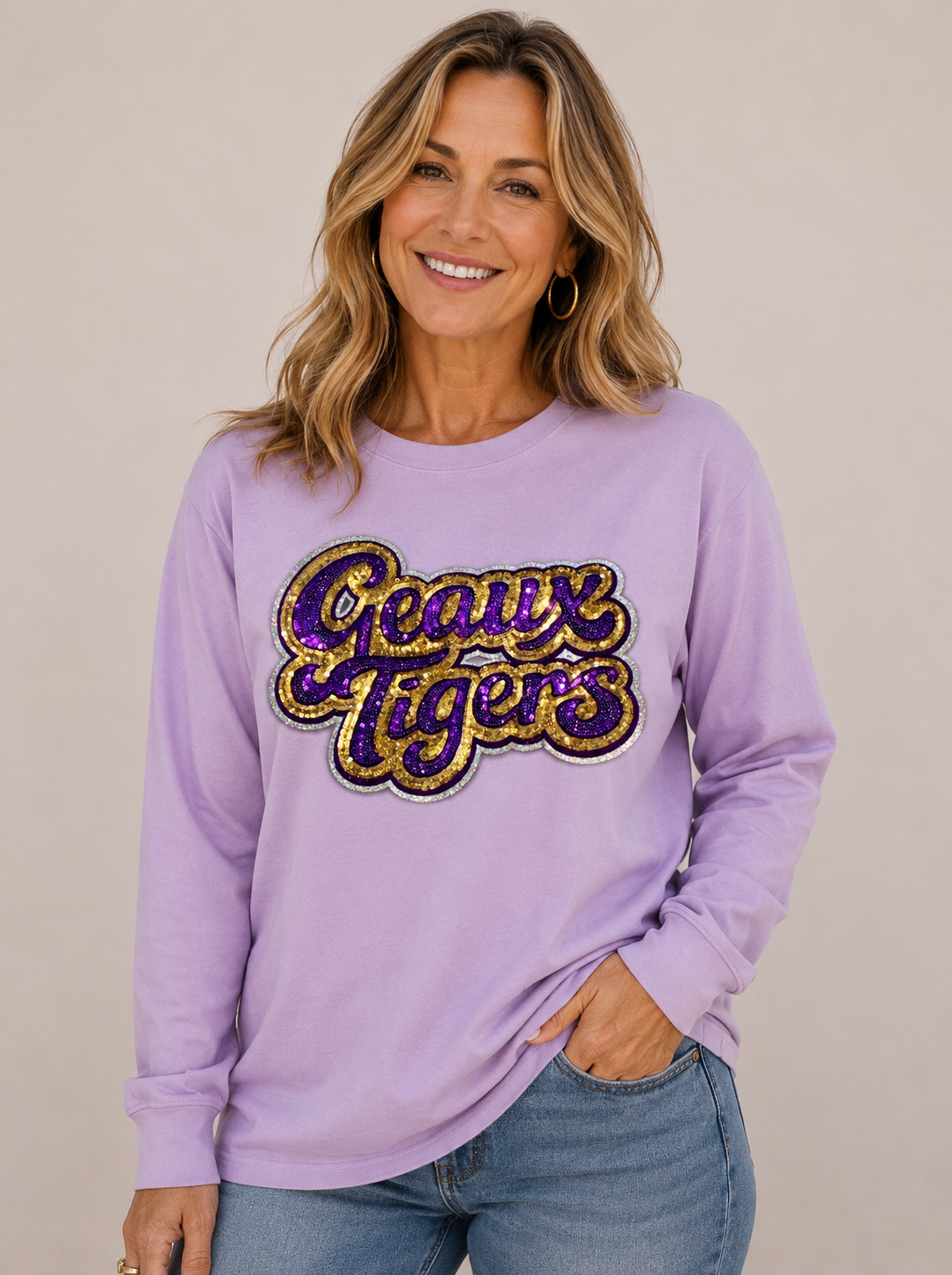 Geaux Tigers Purple & Gold Sequin Sweatshirt
