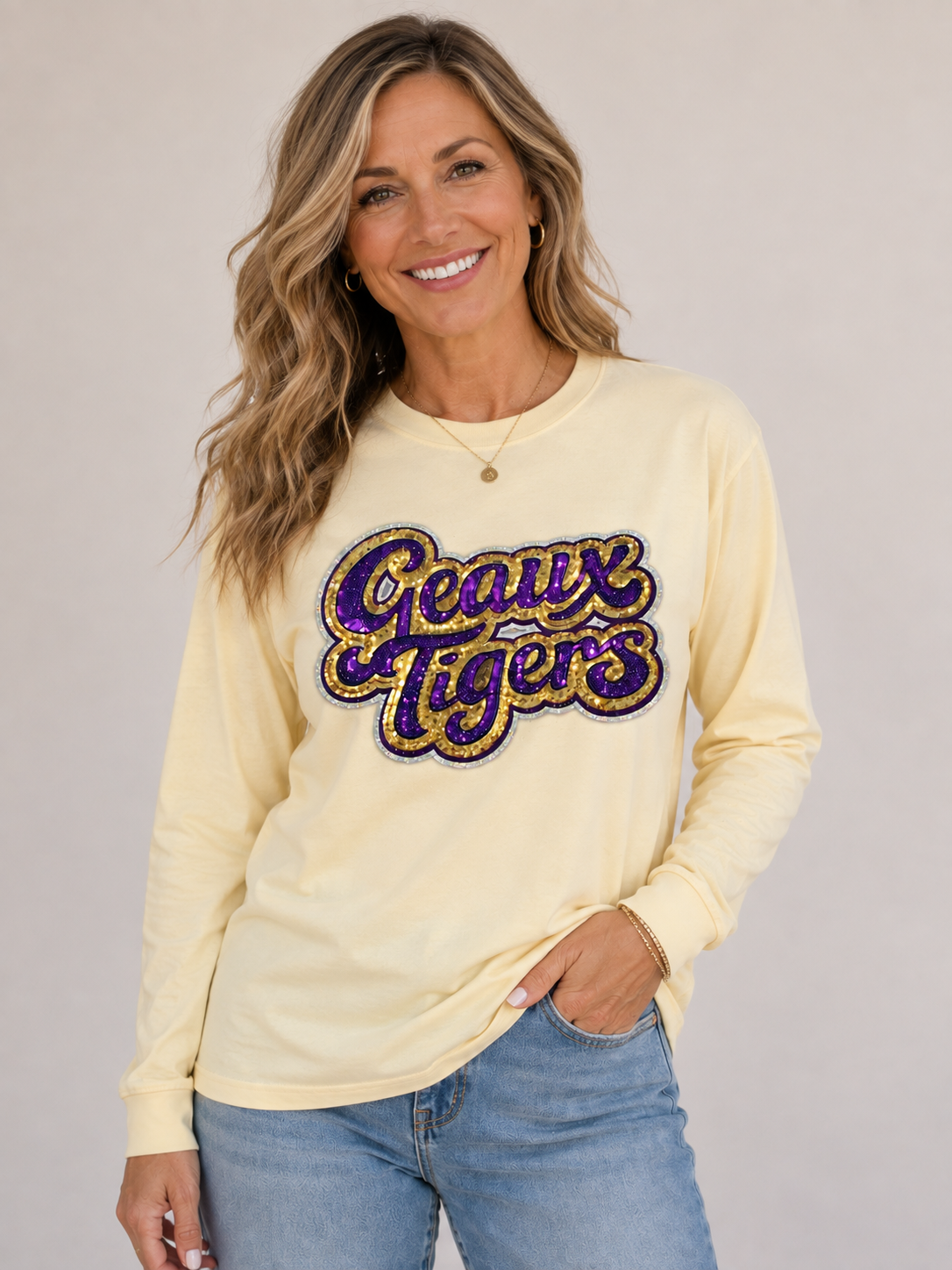 Geaux Tigers Purple & Gold Sequin Long Sleeve Shirt