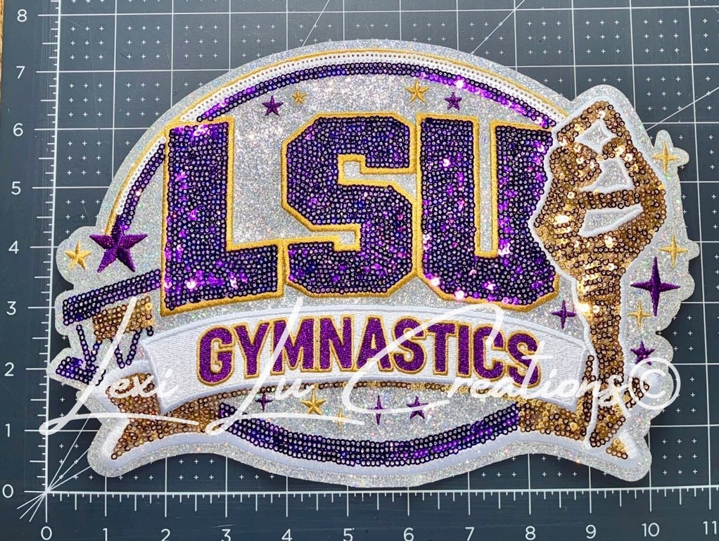 LSU Gymnastics Sequin Patch Shirt | LSU Gymnastics | Sequin Tigers Patch | Purple and Gold Patch | Louisiana Patch Apparel (Copy)