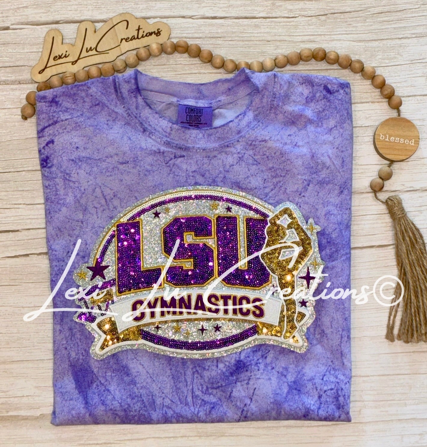 LSU Gymnastics Sequin Patch Shirt | LSU Gymnastics | Sequin Tigers Patch | Purple and Gold Patch | Louisiana Patch Apparel (Copy)
