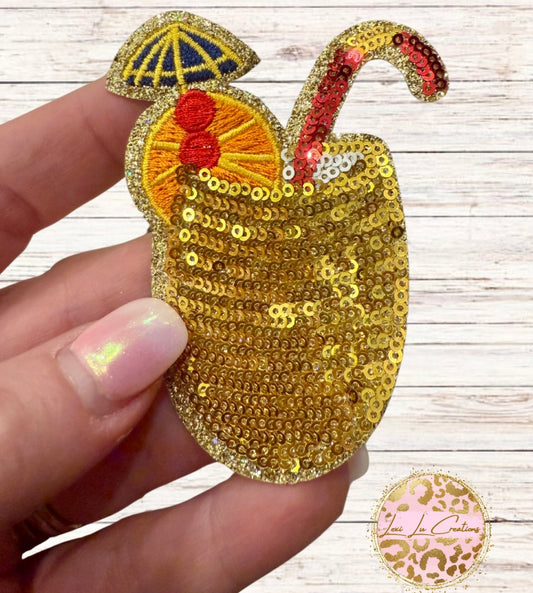 Tropical Summer Drink Sequin and Embroidered Hat Patch