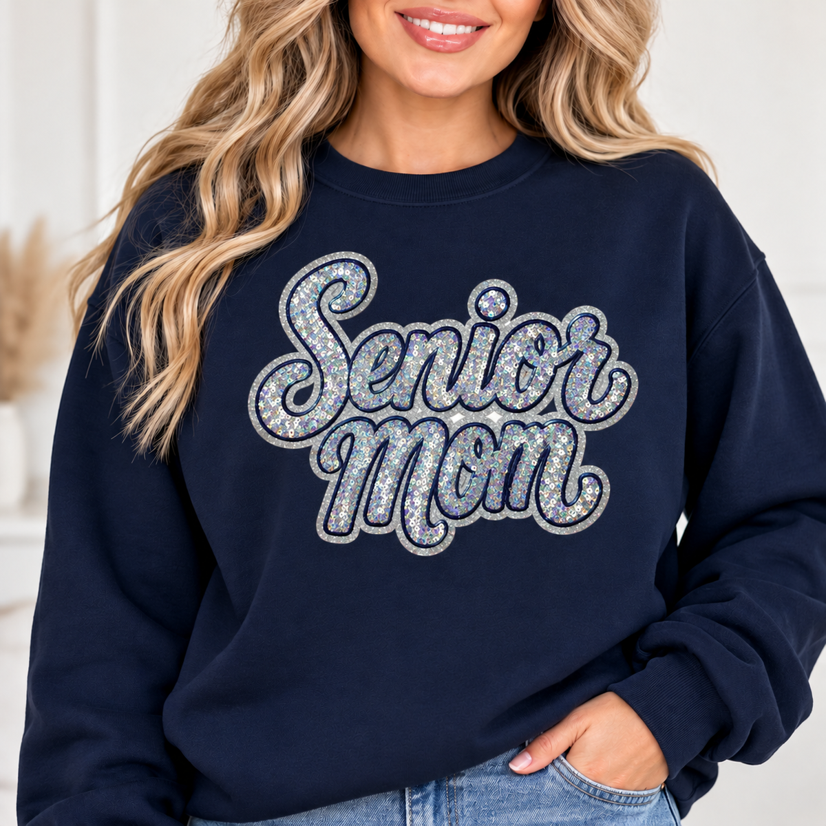 SWEATSHIRT - Senior Mom Sequin Shirt - 4 Stitch Color Options