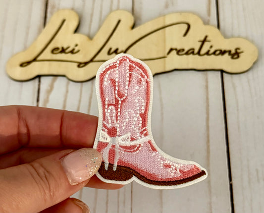 Pink Cowgirl Boot Hat Patch