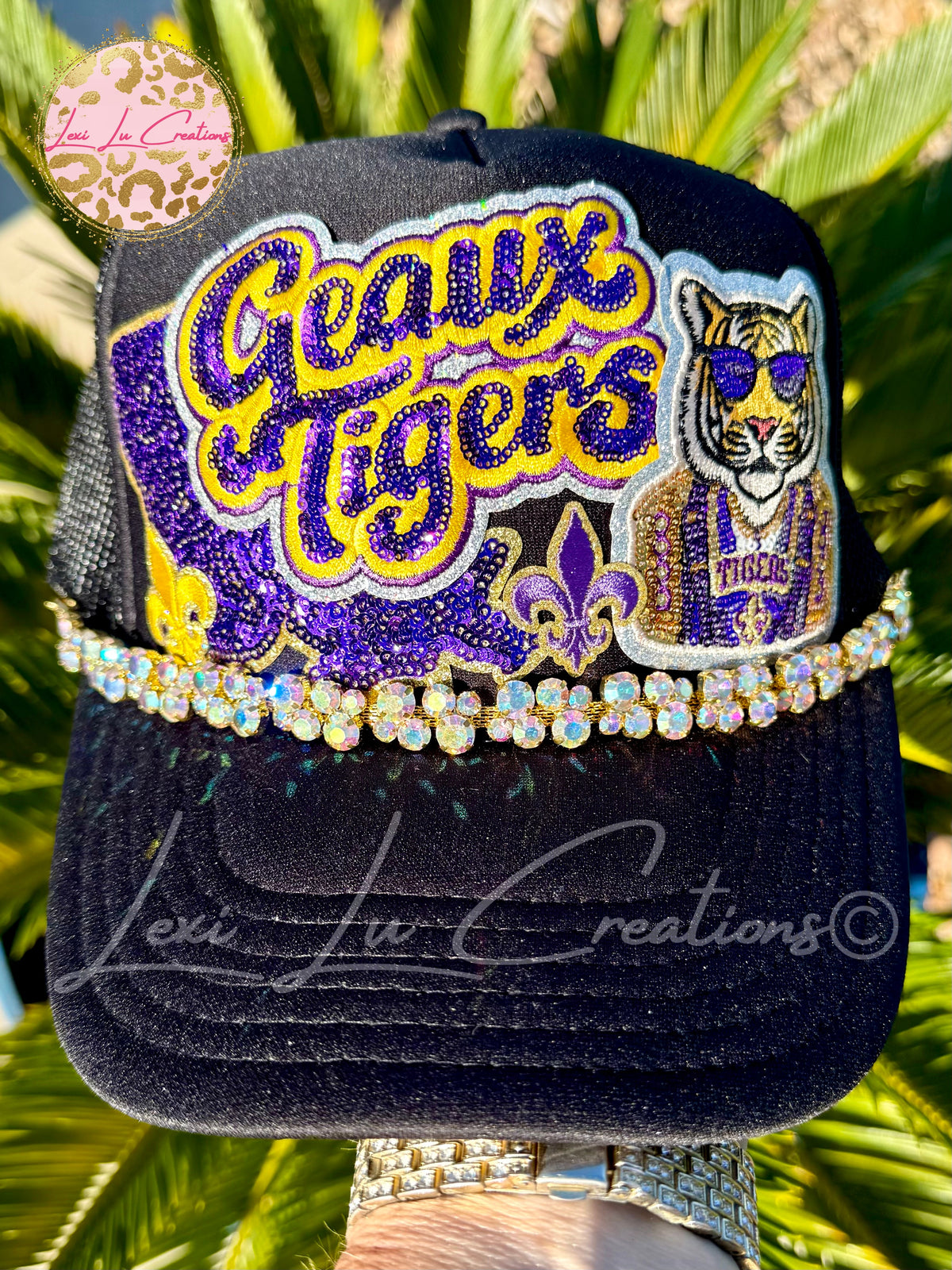 Geaux Tigers Mascot Drip Sequin Trucker Hat | Purple & Gold