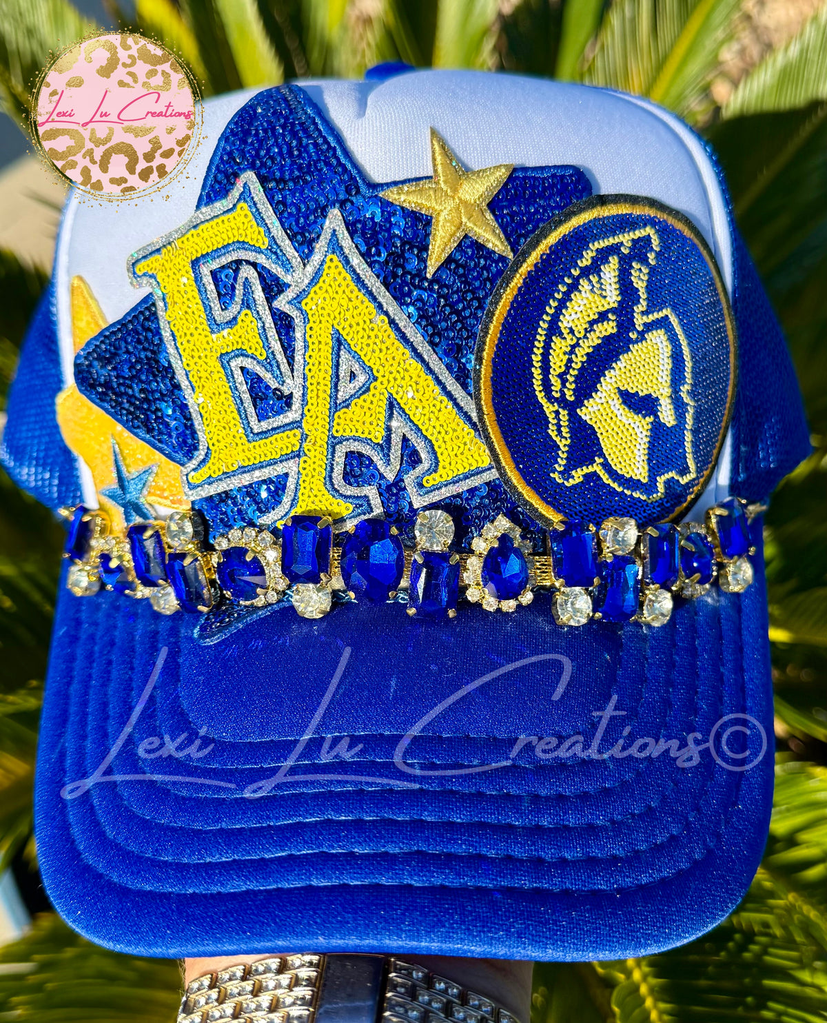 EA Spartans Sequin Game Day Trucker Hat | Royal Blue & Gold