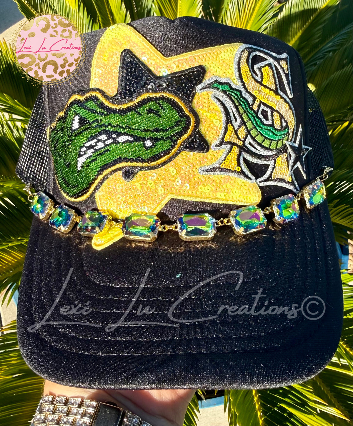 St. Amant Gators Sequin Game Day Trucker Hat | Black, Gold & Green