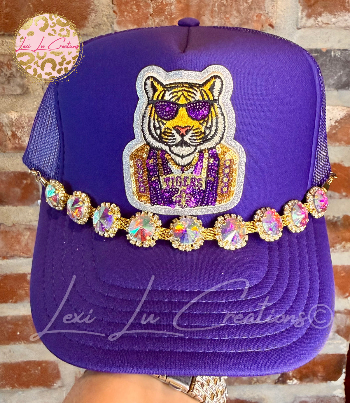Mascot Drip Tiger Sequin Trucker Hat | Purple & Gold