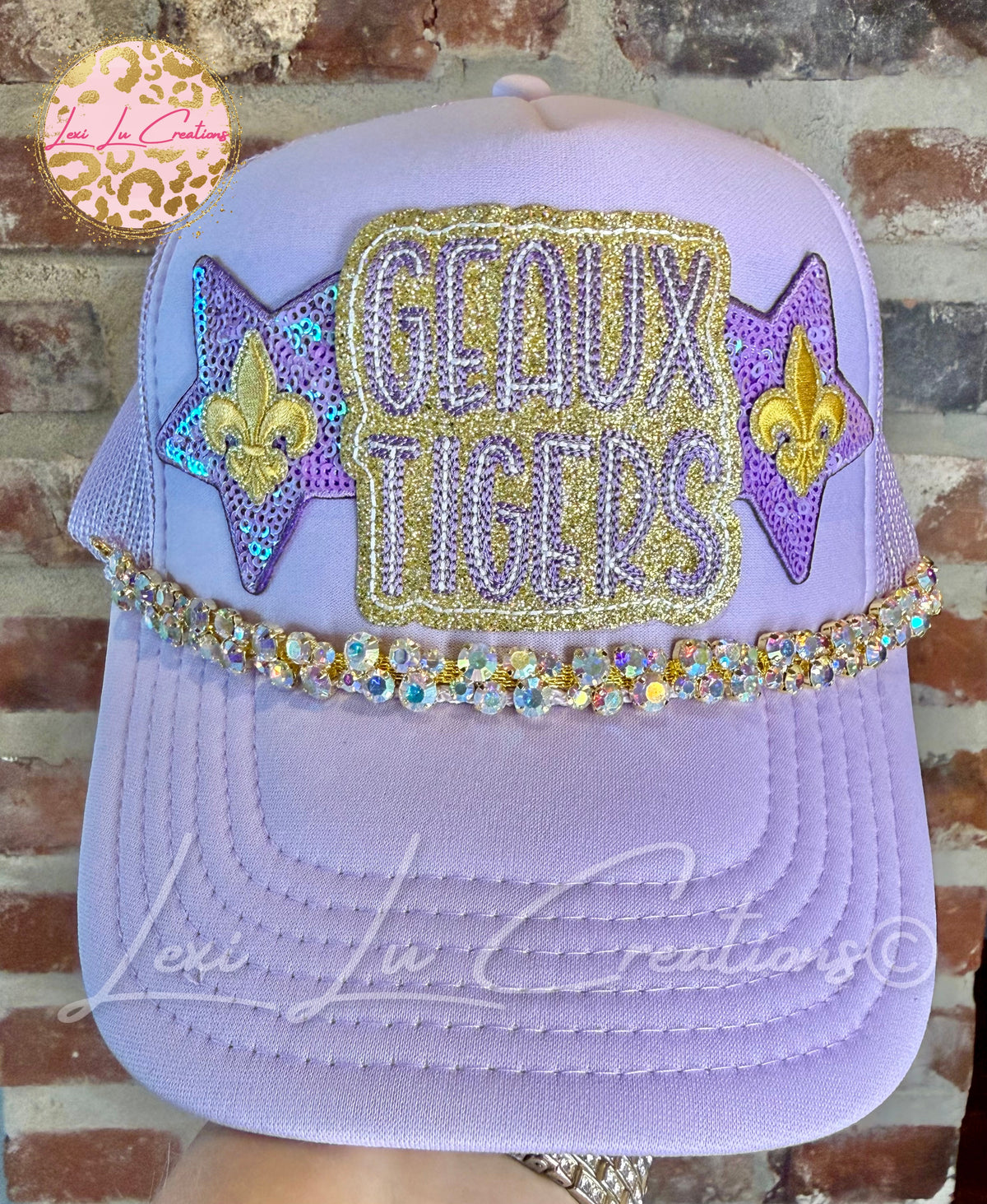 Geaux Tigers Glitter Trucker Hat with Rhinestone Chain