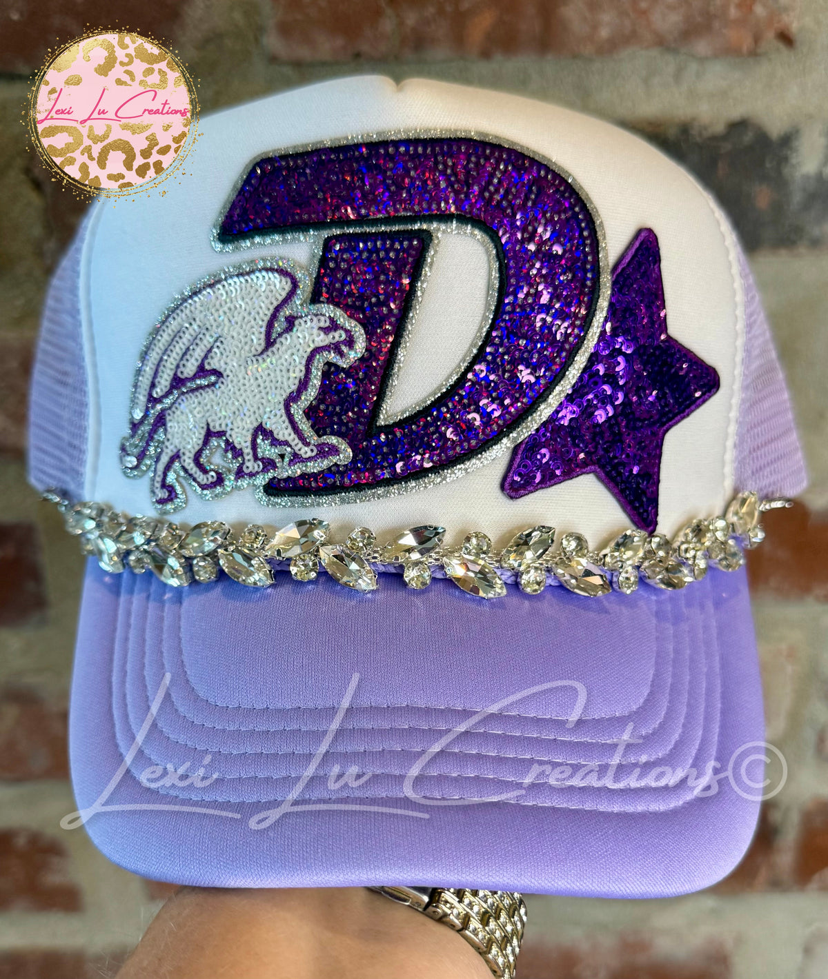 Dutchtown Griffins Sequin D Trucker Hat with Rhinestone Chain