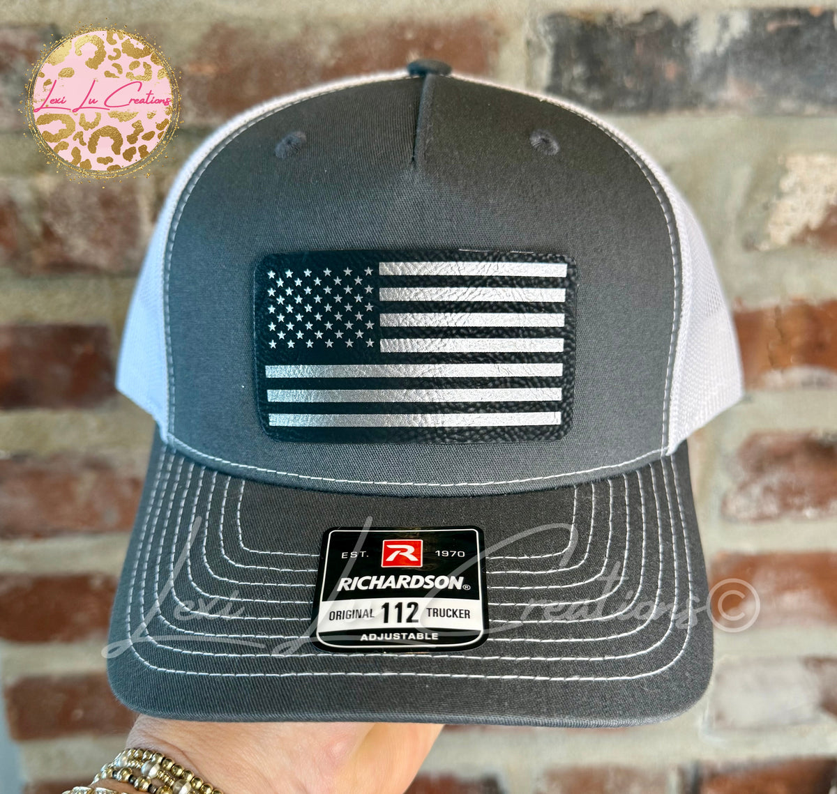 American Flag Leather Patch Richardson 112 Trucker Hat