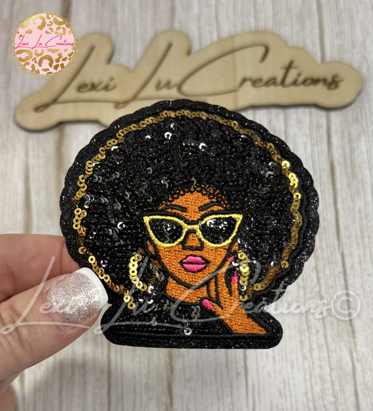 Afro Queen Black & Gold Sequin Hat Patch | Retro Diva Iron-On Patch