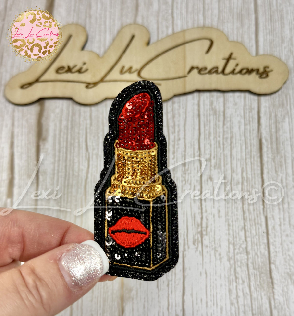 Red Lipstick Sequin Hat Patch | Glam Makeup Iron-On Patch