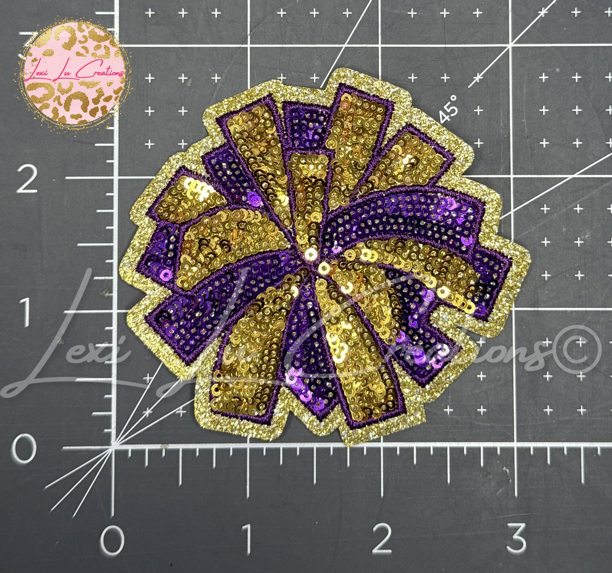 Purple Black & Silver Sequin Pom Pom Hat Patch | Cheer Game Day Iron-On Patch