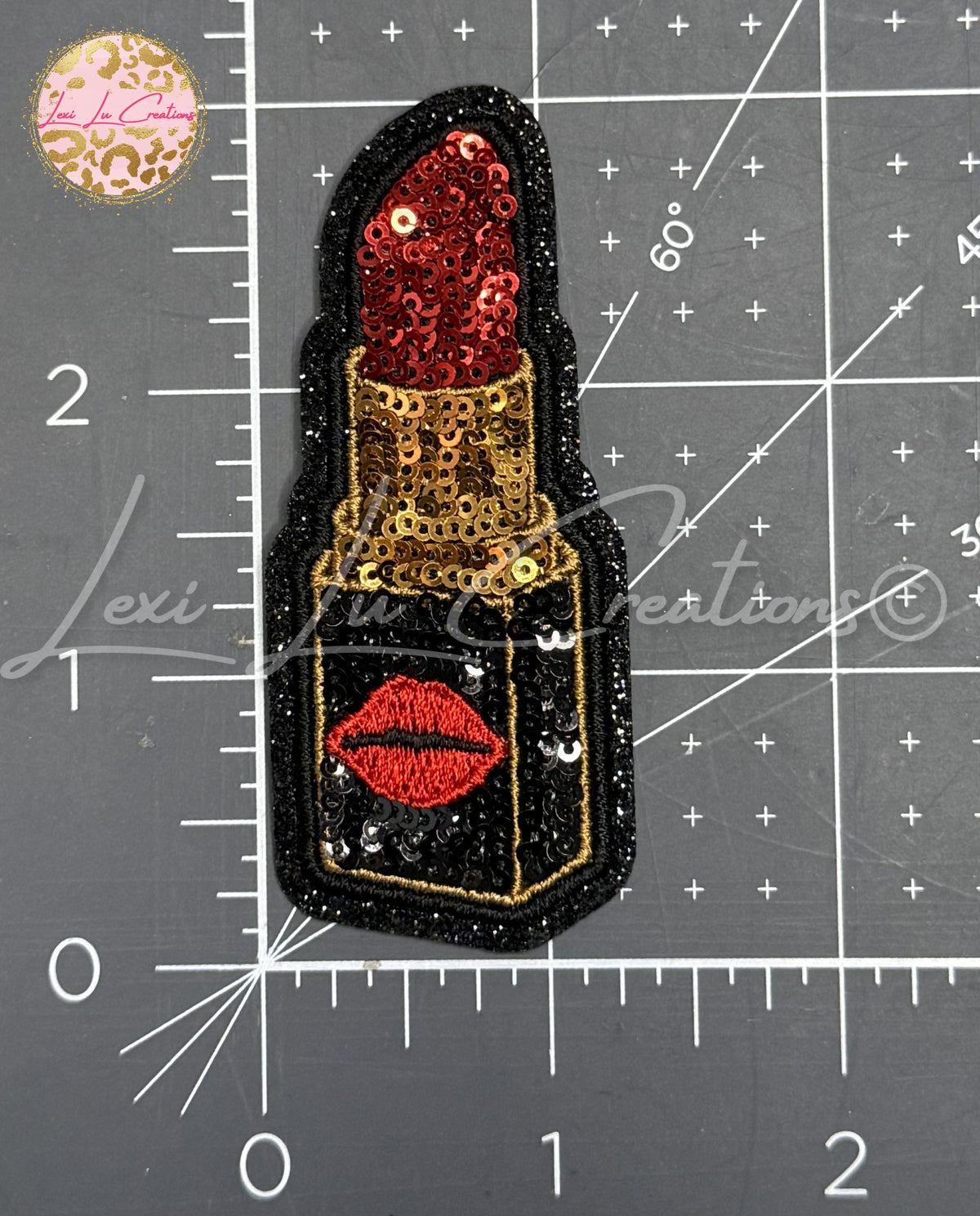 Red Lipstick Sequin Hat Patch | Glam Makeup Iron-On Patch