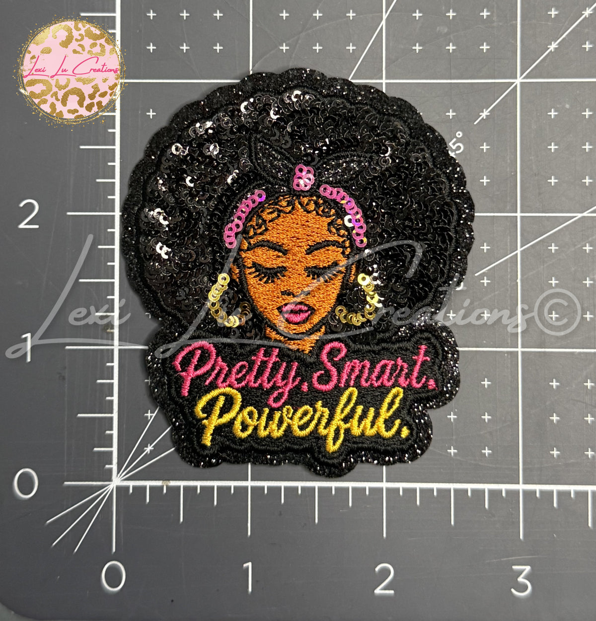 Pretty Smart Powerful Afro Woman Sequin Hat Patch | Black Girl Empowerment Iron-On Patch