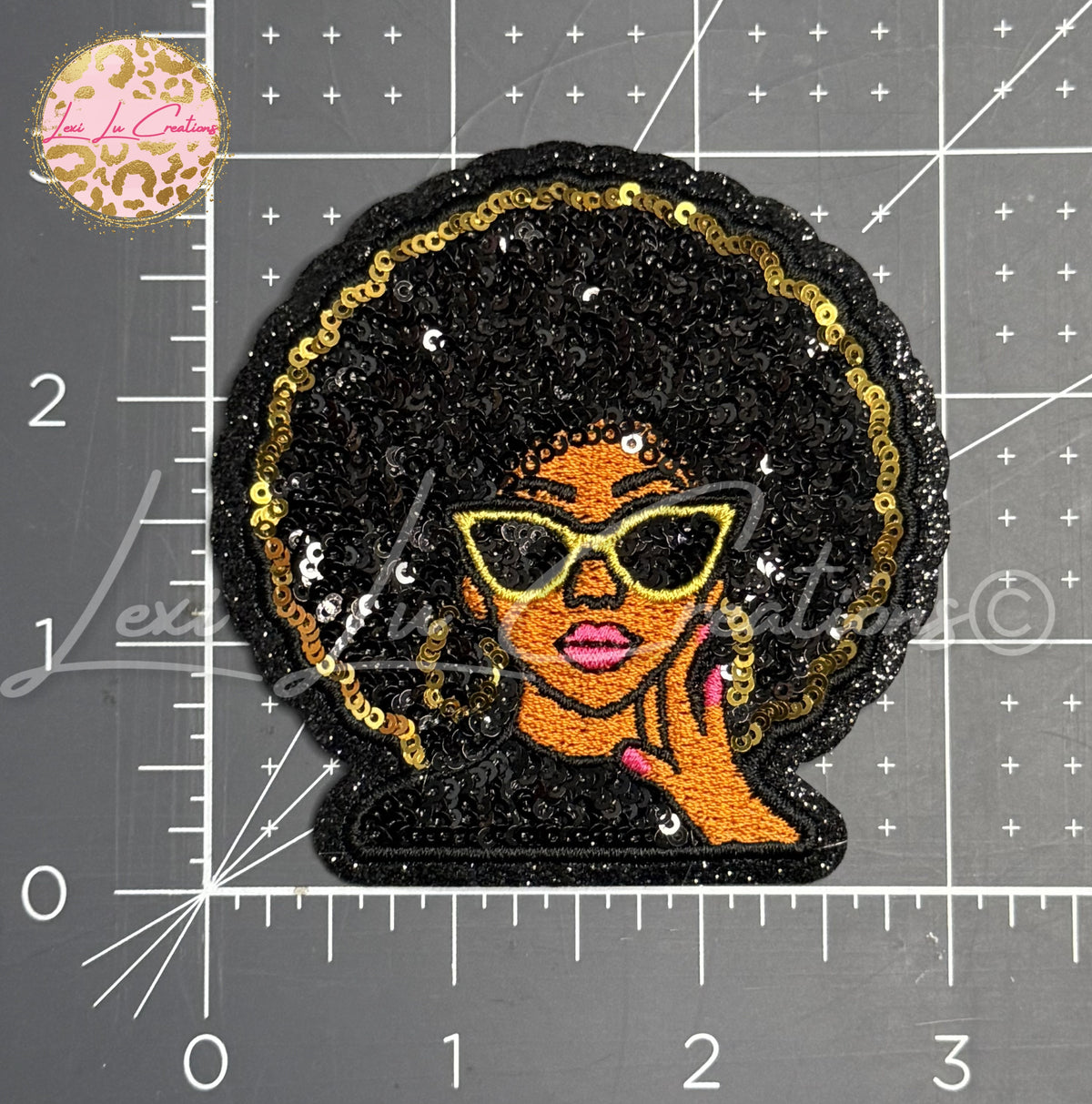 Afro Queen Black & Gold Sequin Hat Patch | Retro Diva Iron-On Patch
