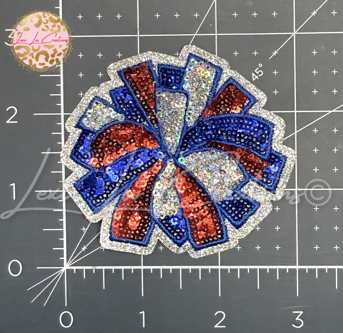 Red Royal Blue & Silver Sequin Pom Pom Hat Patch | Cheer Game Day Iron-On Patch