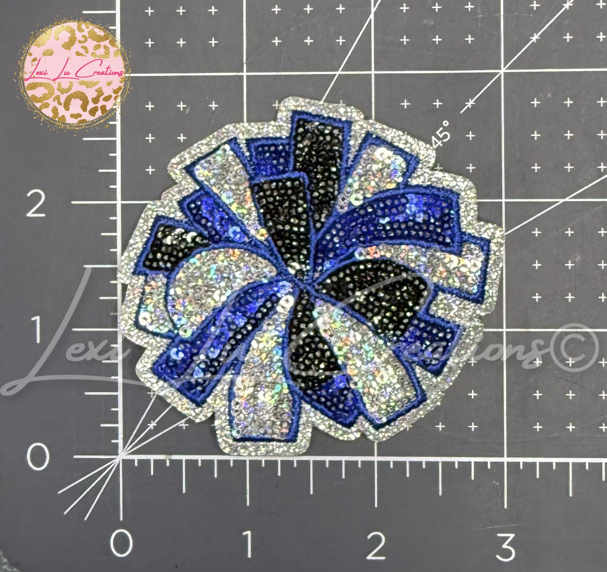 Blue Black & Silver Sequin Pom Pom Hat Patch | Game Day Iron-On Patch