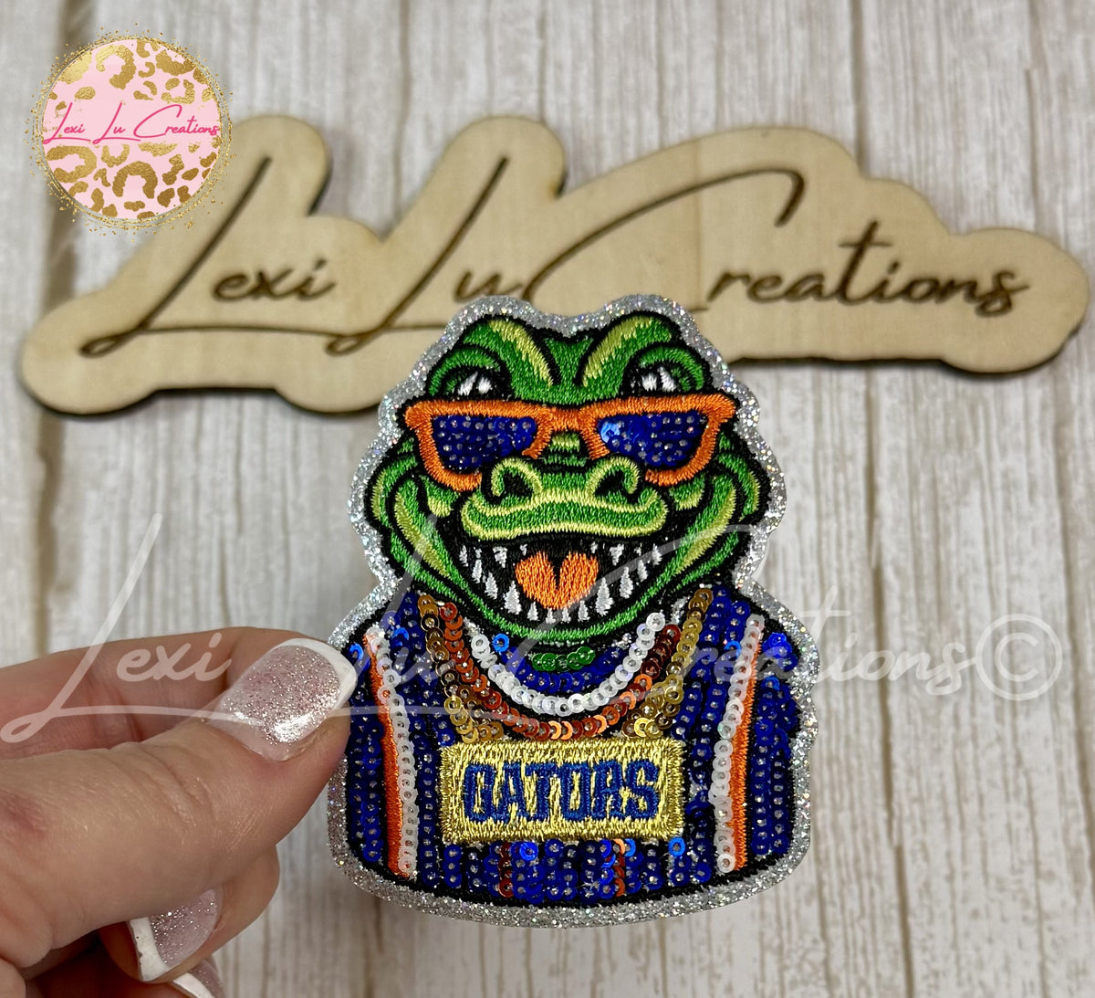 Gators Mascot Drip Sequin Hat Patch | Green Gator Game Day Iron-On Patch