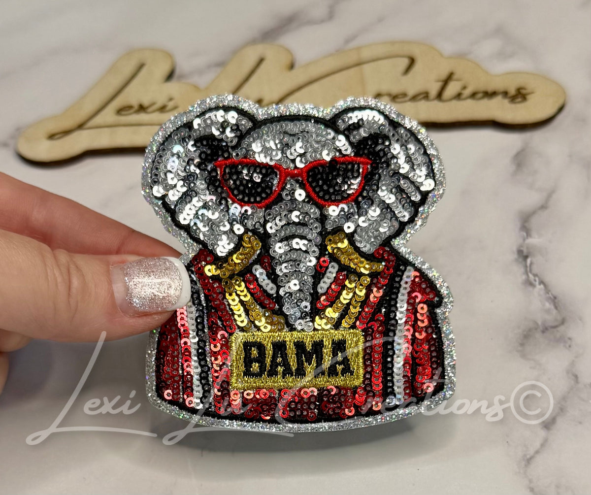 BAMA Elephant Mascot Drip Sequin Hat Patch | Alabama Game Day Iron-On Patch