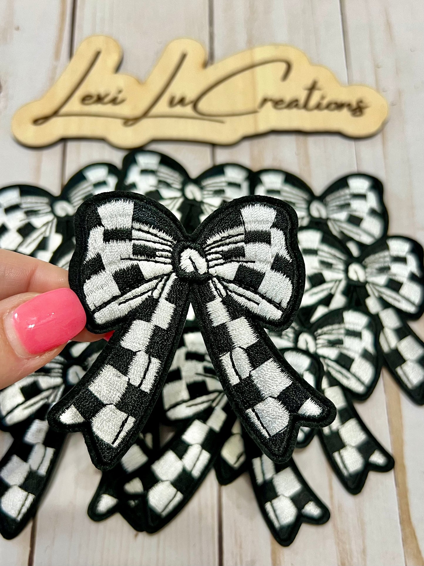 Checkered Bow Hat Patches