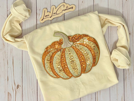 Fall Pumpkin Sequin Patch Shirt