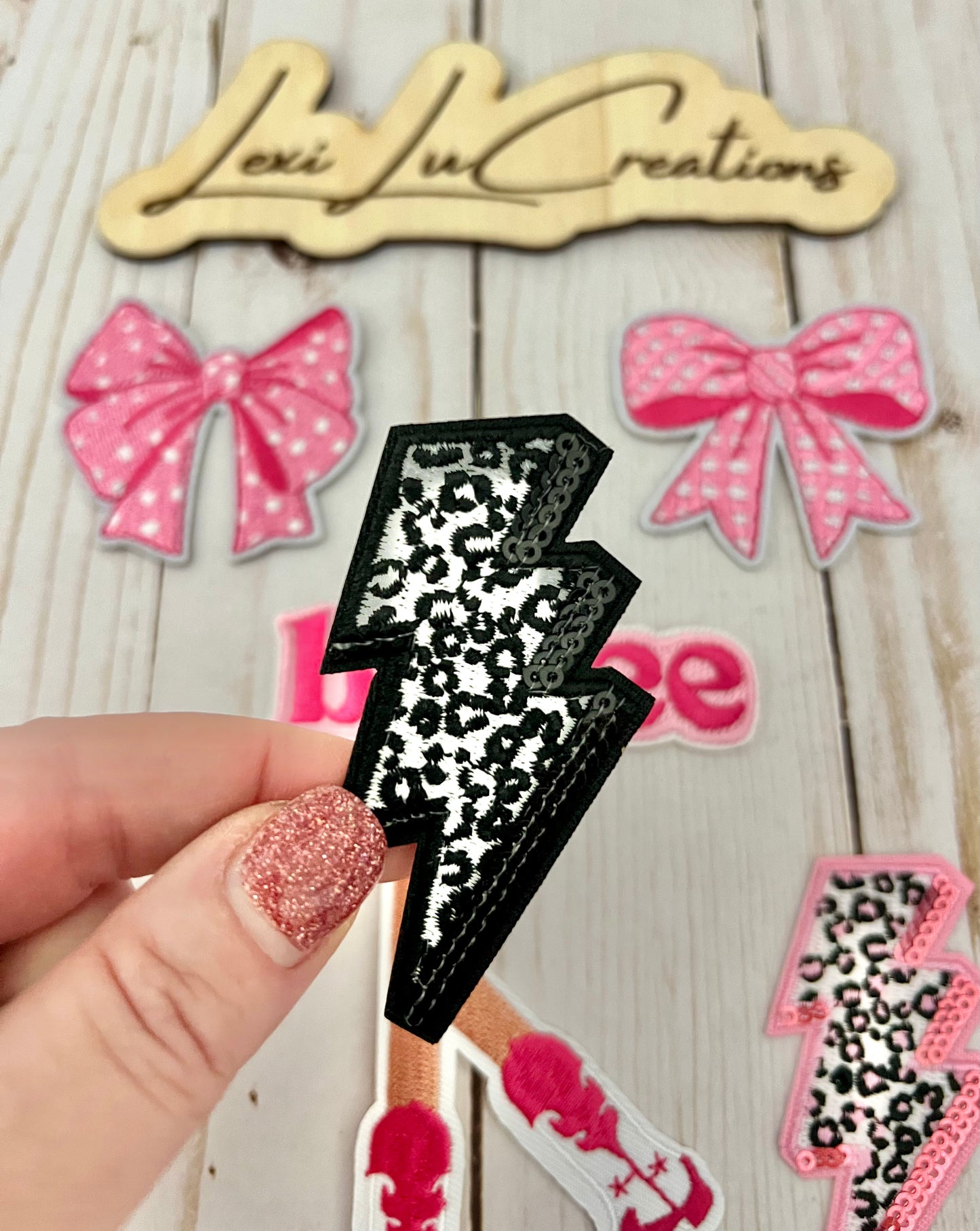 Pink and Black Leopard Lightning Bolts Hat Patch