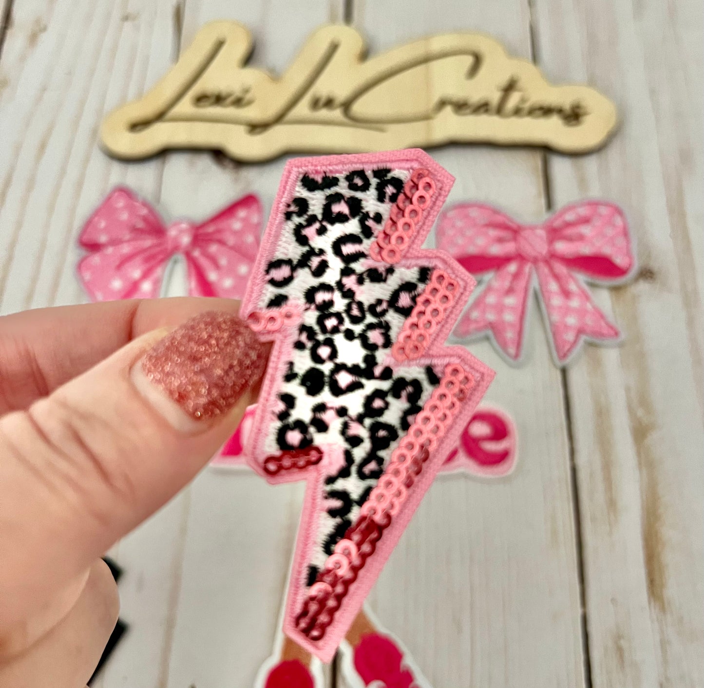 Pink and Black Leopard Lightning Bolts Hat Patch