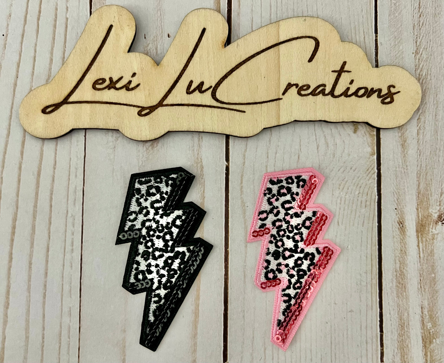 Pink and Black Leopard Lightning Bolts Hat Patch