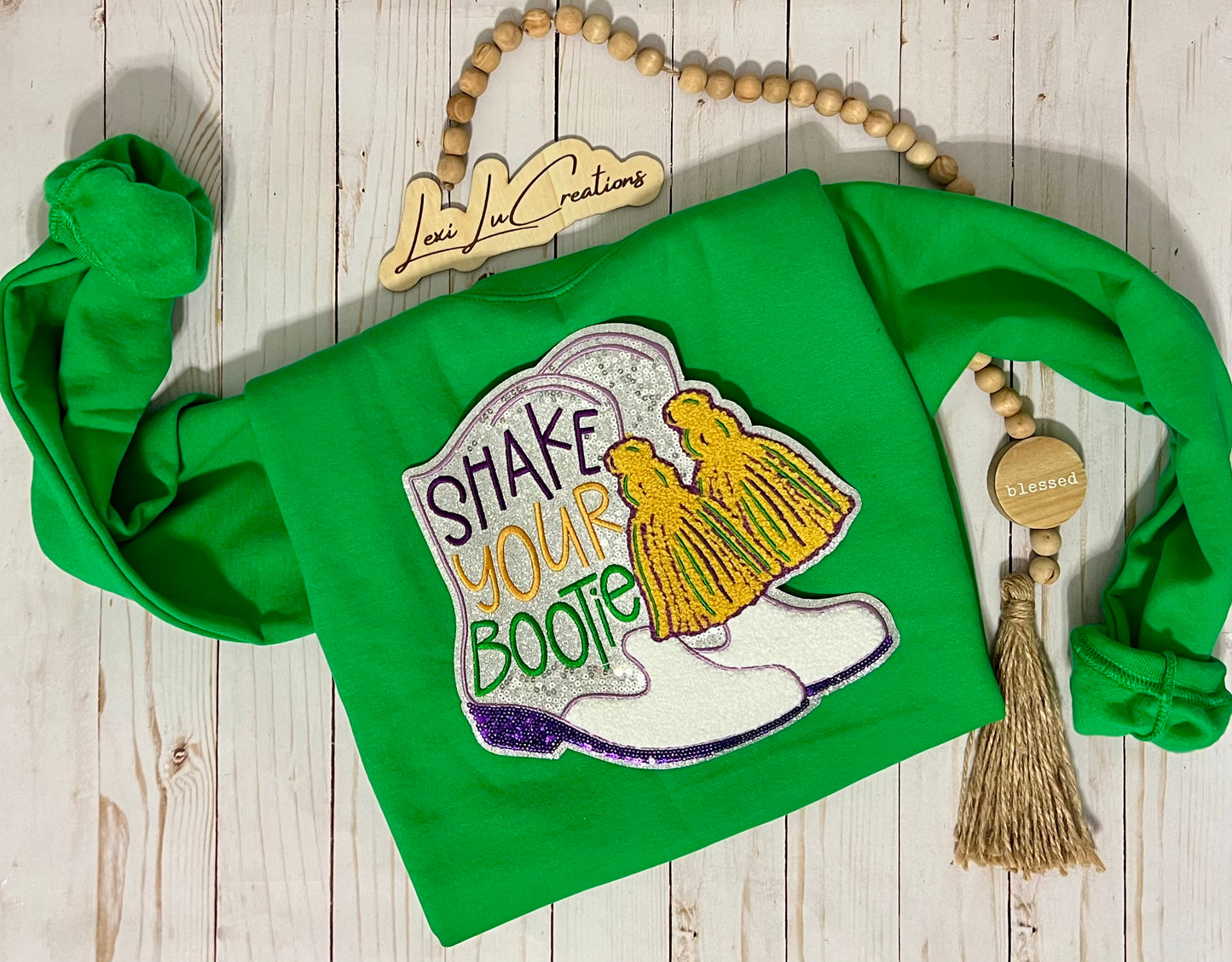 Mardi Gras Shake Your Bootie Sequin Patch Shirt