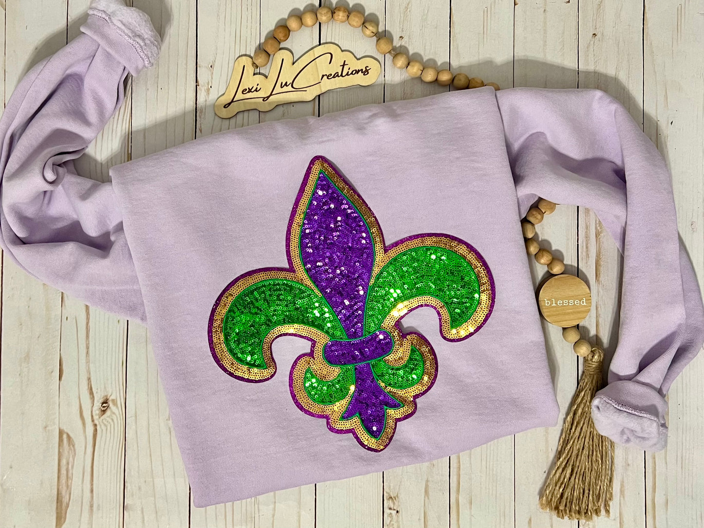 Mardi Gras Fleur De Lis Sequin Patch Shirt