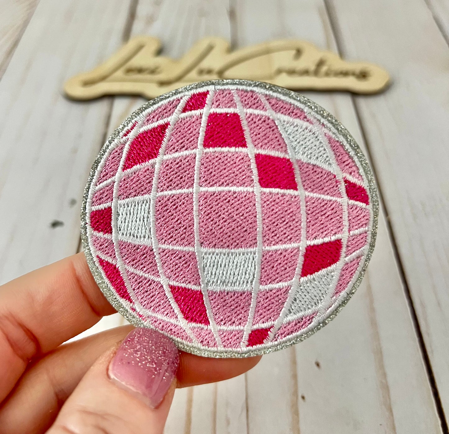 Pink and Silver Disco Ball Patch