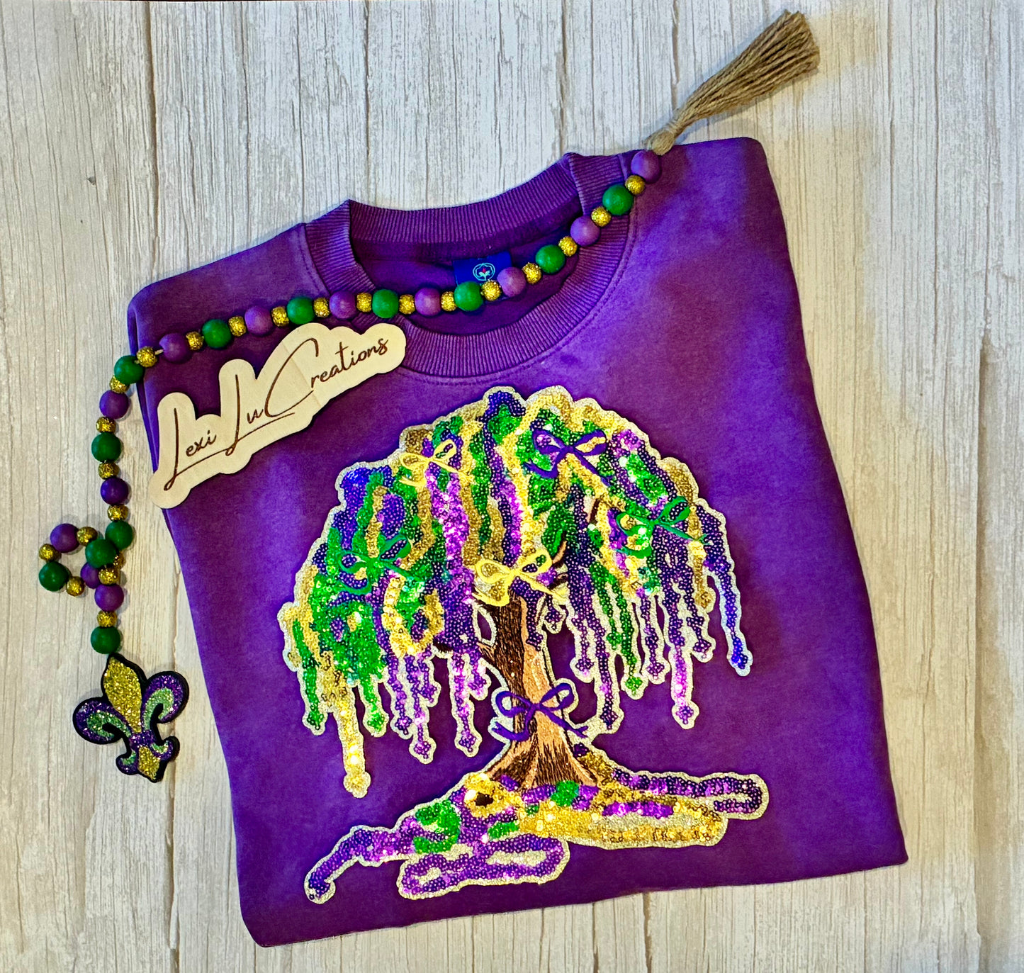 Mardi Gras Bead Tree Sequin Patch Shirt