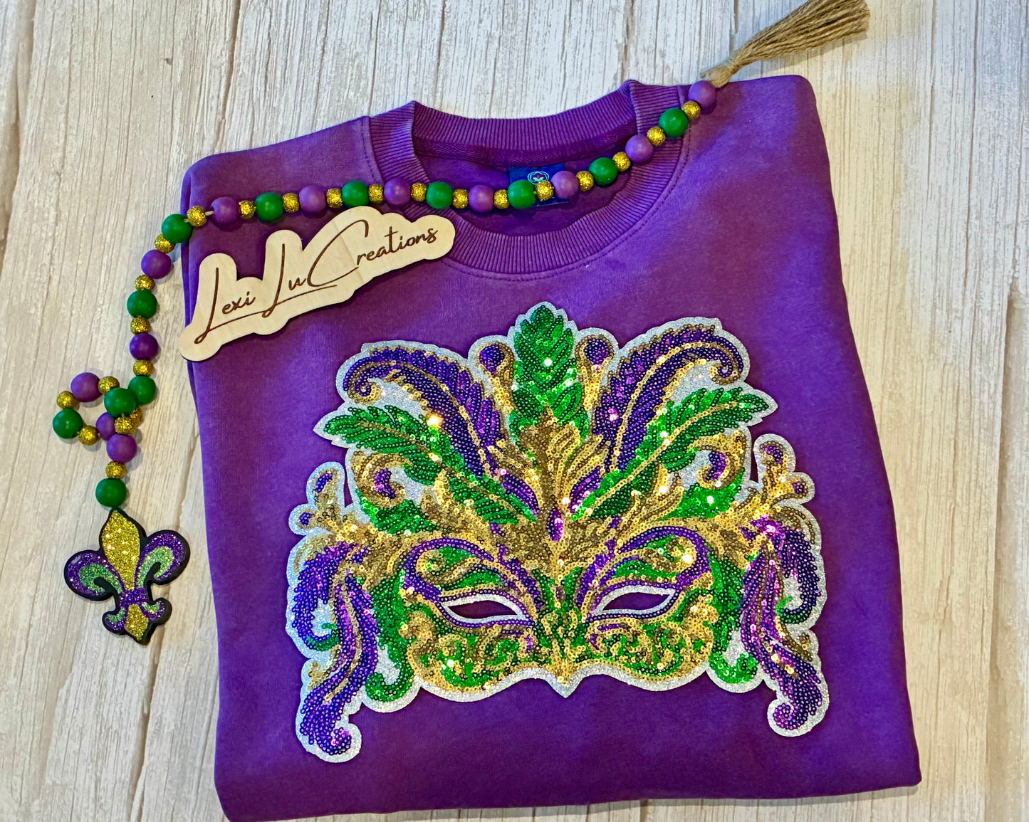 Mardi Gras Mask Sequin Patch Shirt