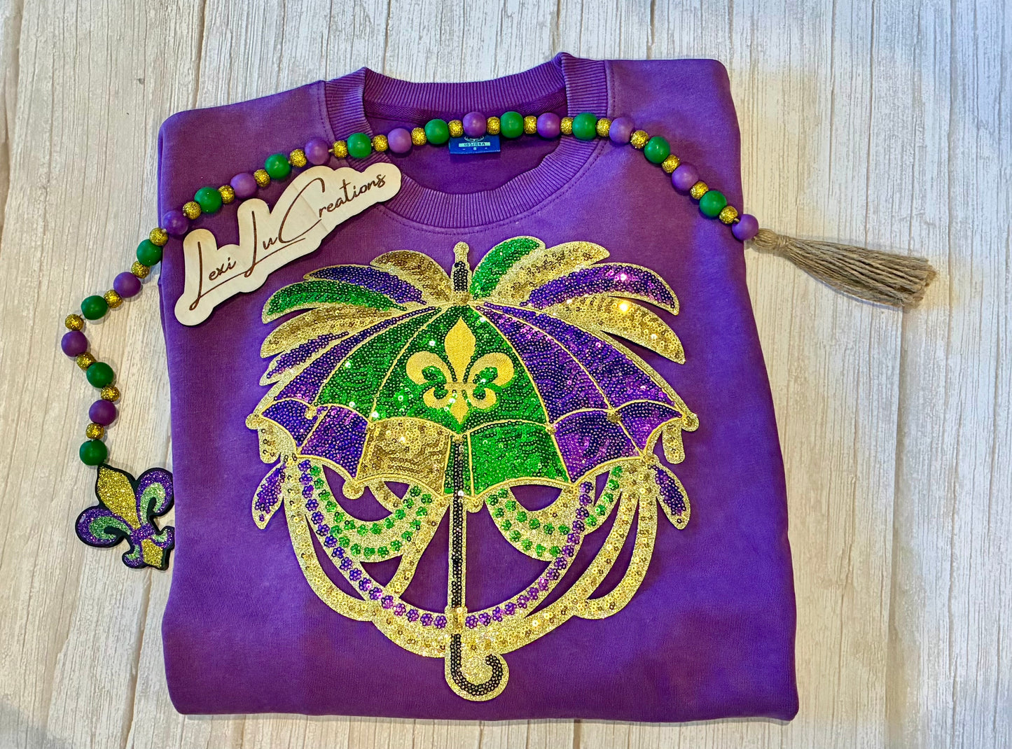 Mardi Gras Umbrella Sequin Patch Shirt