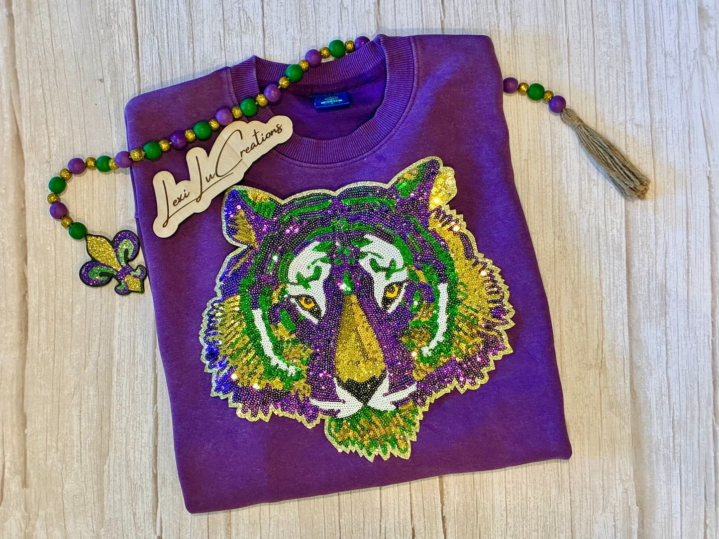 Mardi Gras Tiger Sequin Patch Shirt