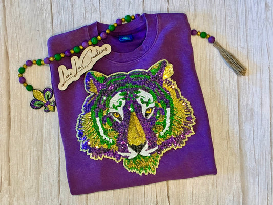 Mardi Gras Tiger Sequin Patch Shirt