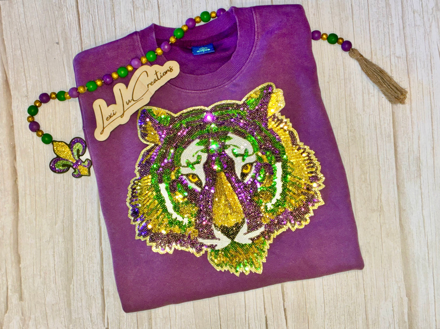 Mardi Gras Tiger Sequin Patch Shirt