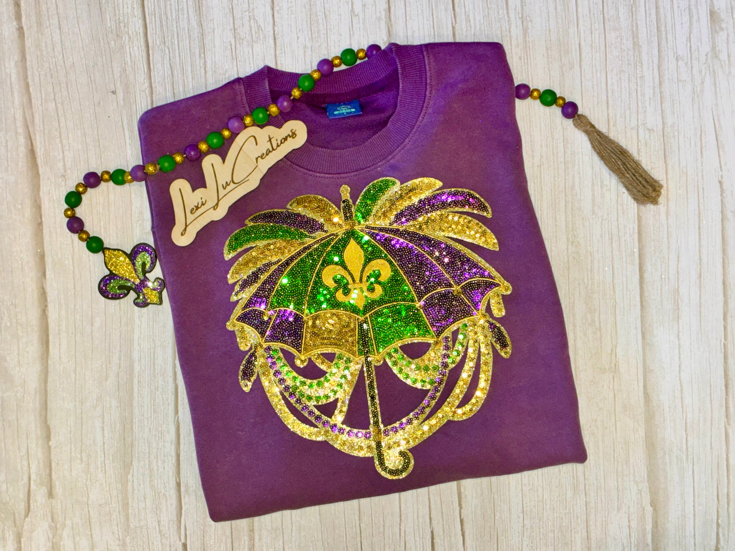 Mardi Gras Umbrella Sequin Patch Shirt