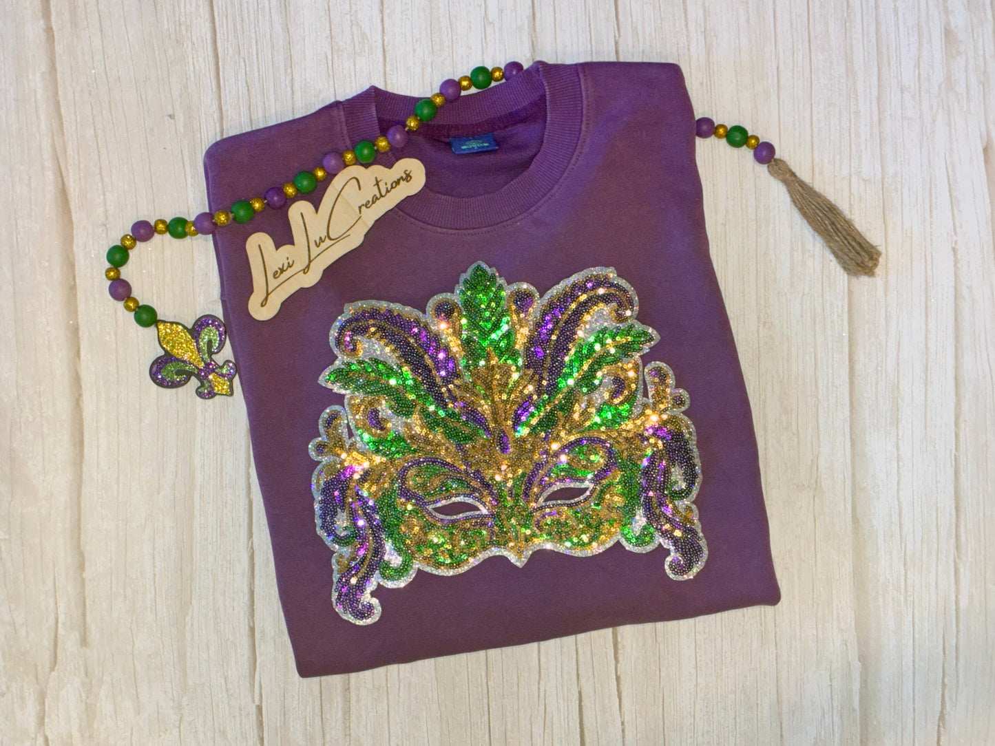 Mardi Gras Mask Sequin Patch Shirt