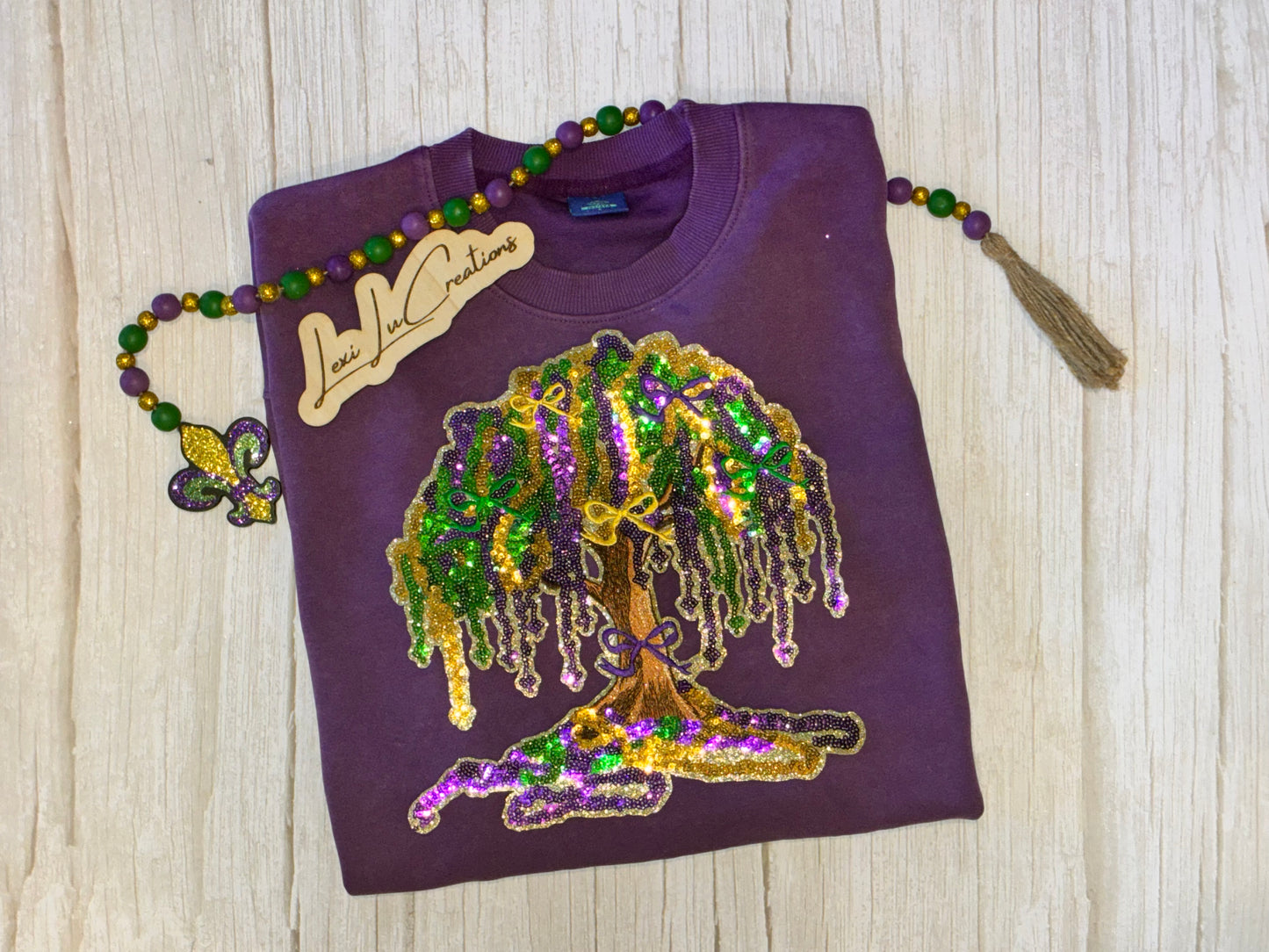 Mardi Gras Bead Tree Sequin Patch Shirt