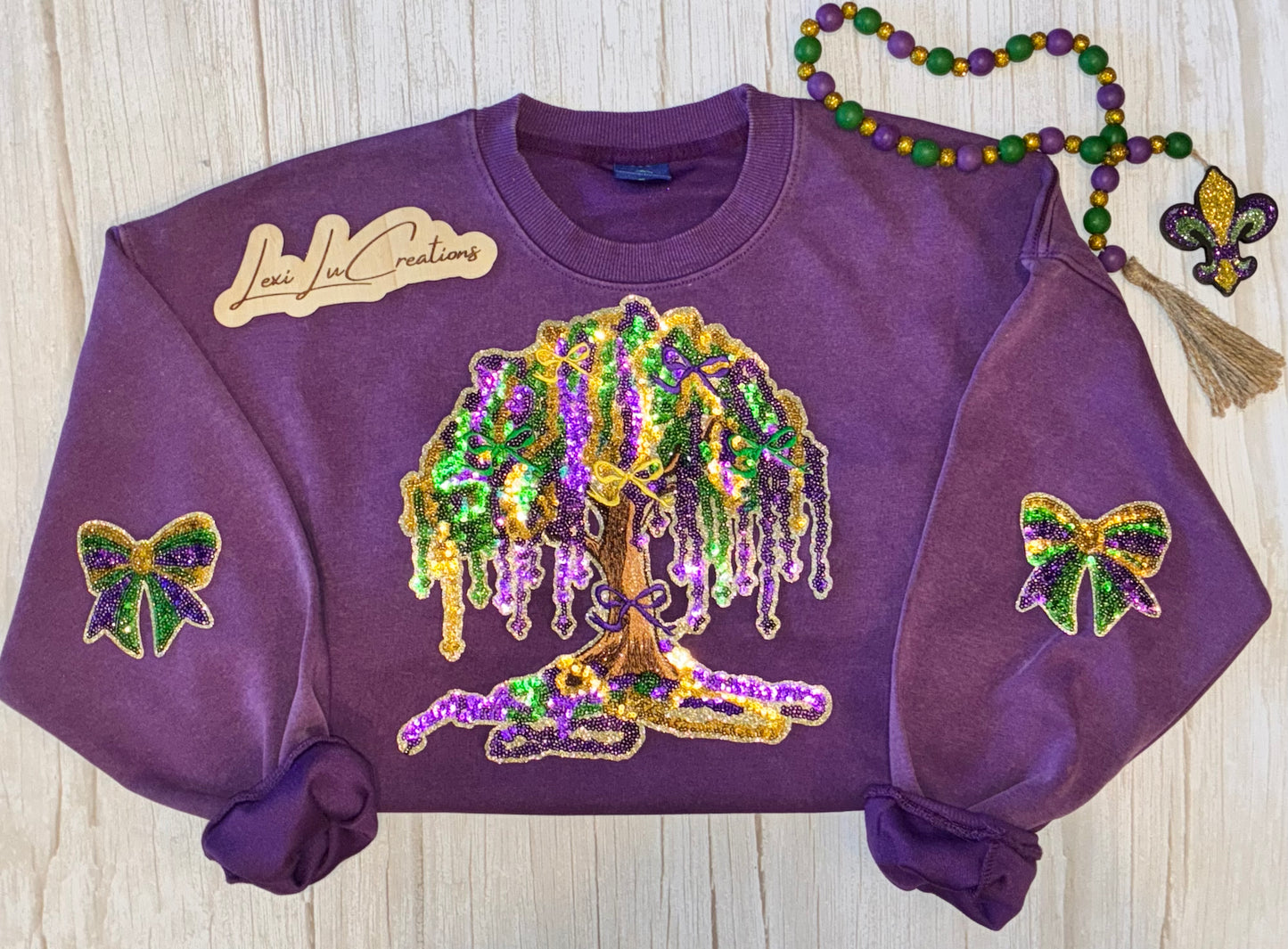 Mardi Gras Bead Tree Sequin Patch Shirt