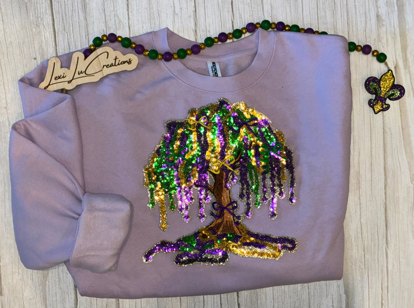 Mardi Gras Bead Tree Sequin Patch Shirt