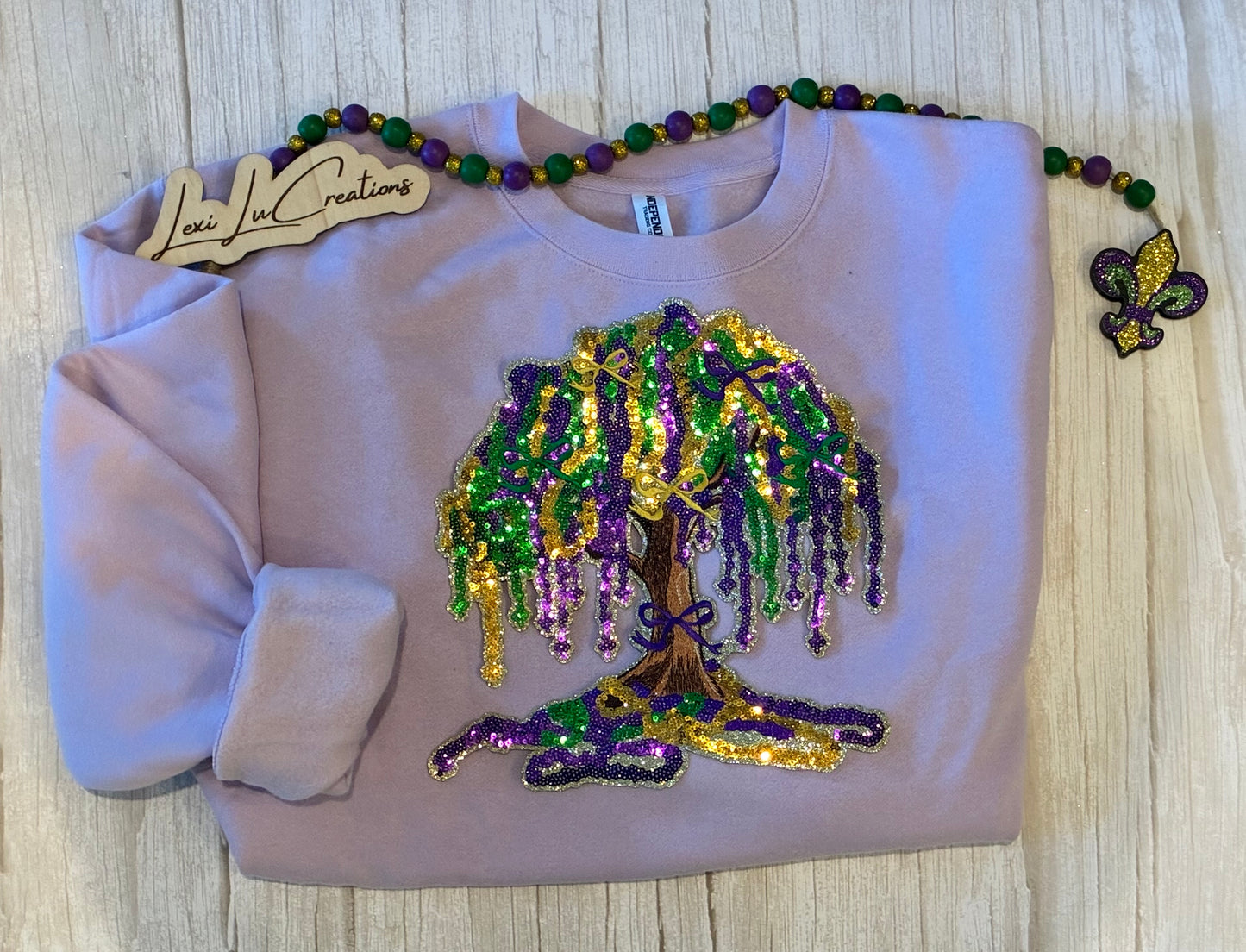 Mardi Gras Bead Tree Sequin Patch Shirt