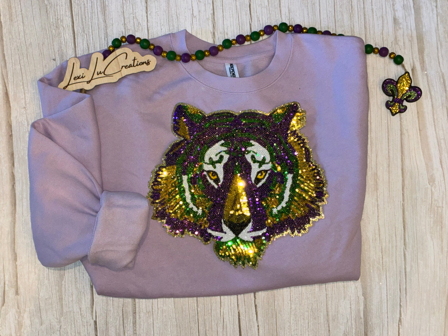 Mardi Gras Tiger Sequin Patch Shirt