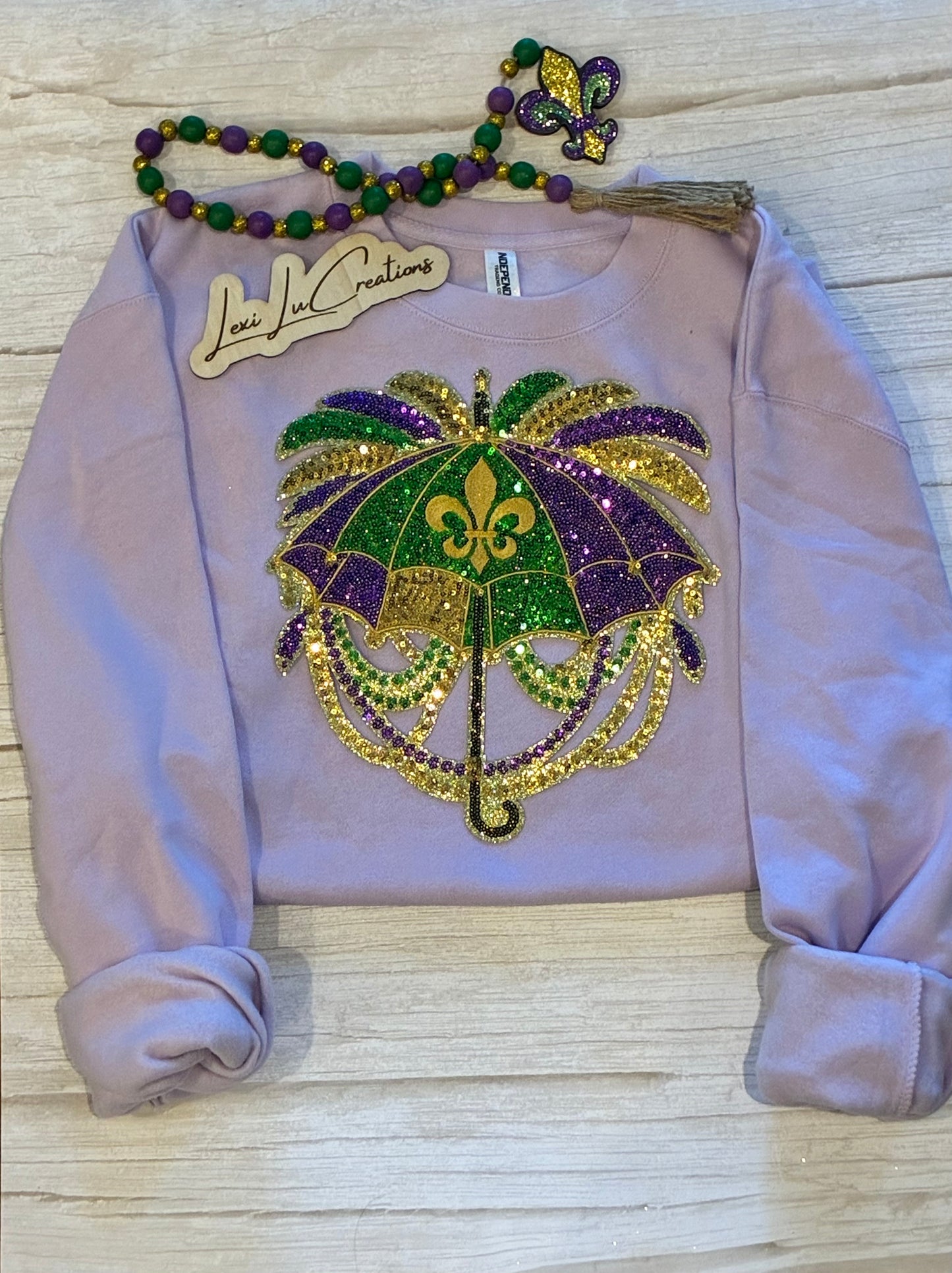 Mardi Gras Umbrella Sequin Patch Shirt