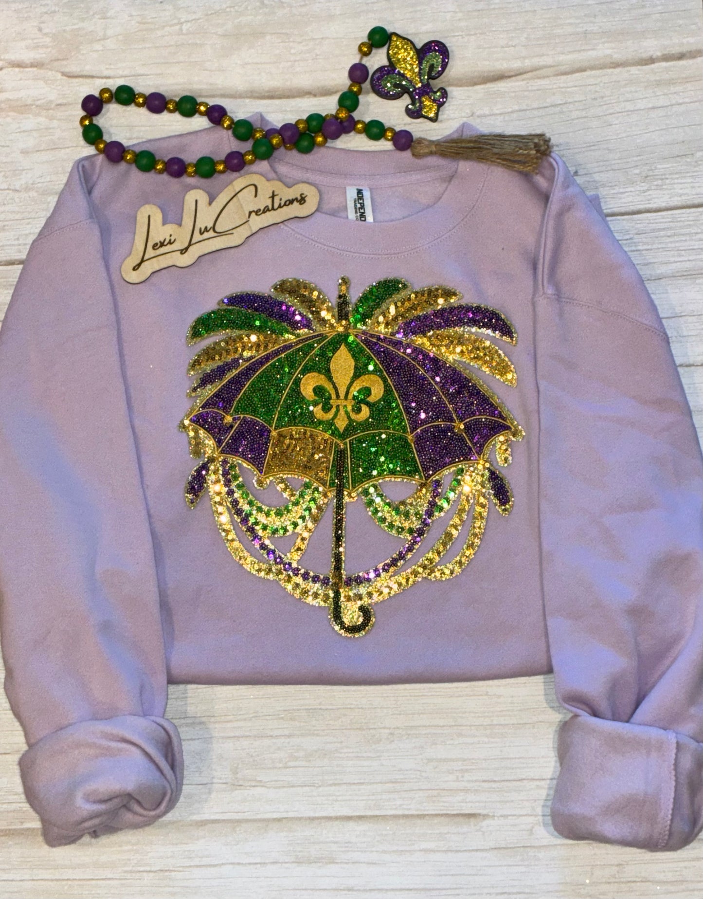 Mardi Gras Umbrella Sequin Patch Shirt