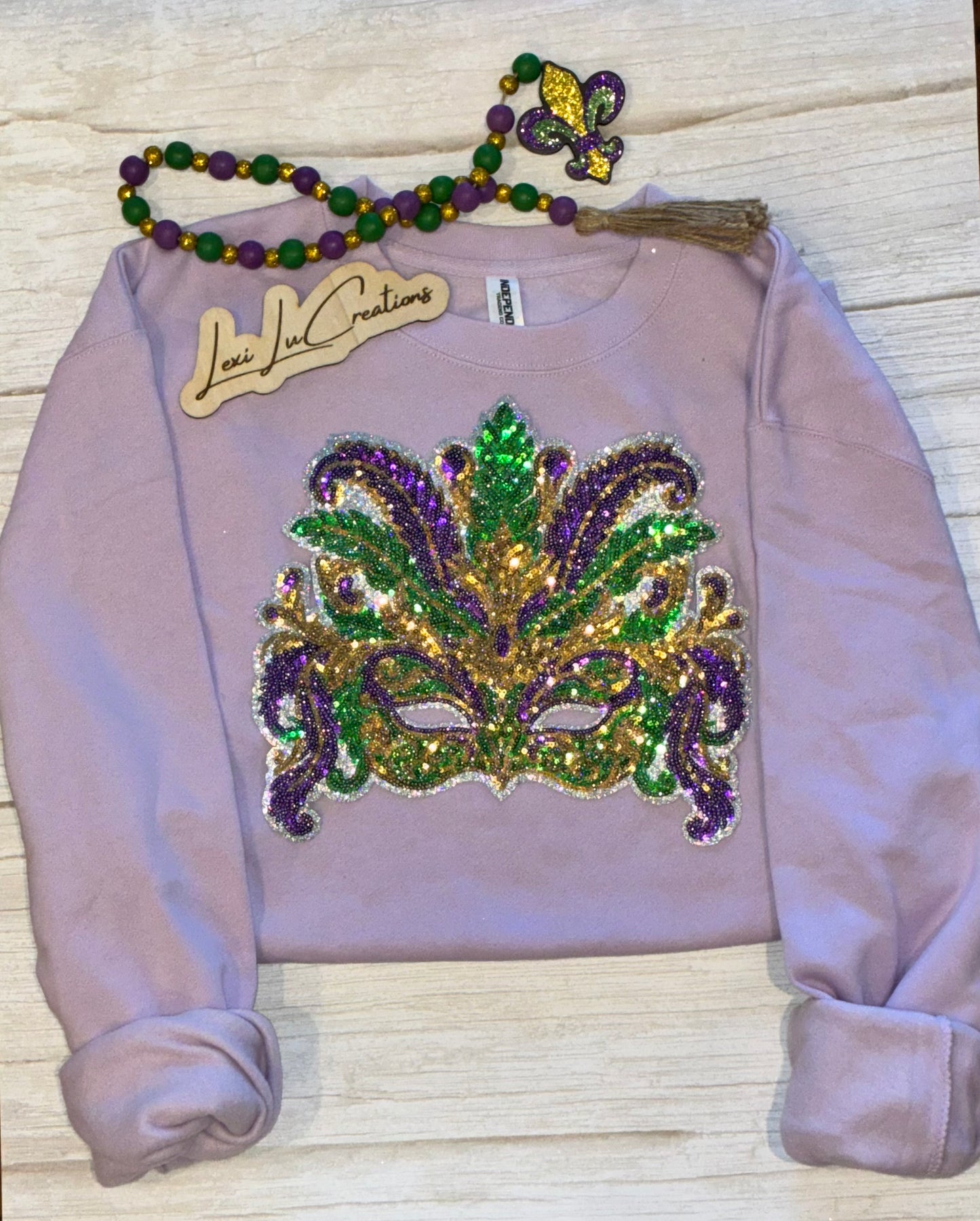 Mardi Gras Mask Sequin Patch Shirt